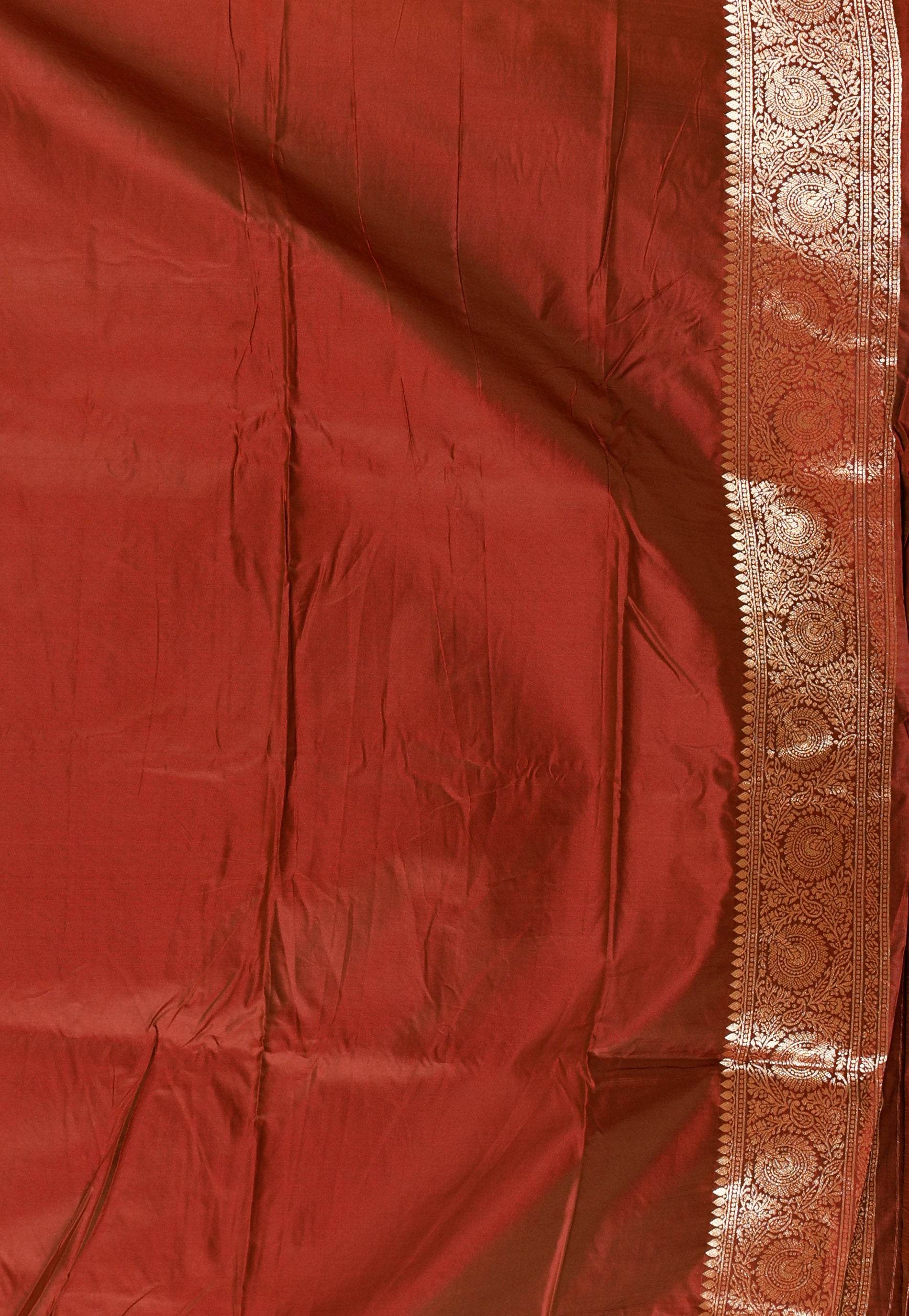 Rust Katan Silk Saree With Blouse Piece - Adi Akshoy & Co.