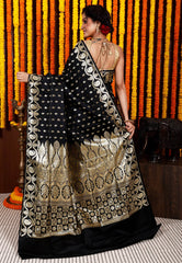 Black Wedding Banarasi Silk Saree with Blouse Piece - Adi Akshoy & Co.