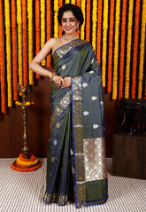 Dual Green Katan Silk Saree With Blouse Piece - Adi Akshoy & Co.