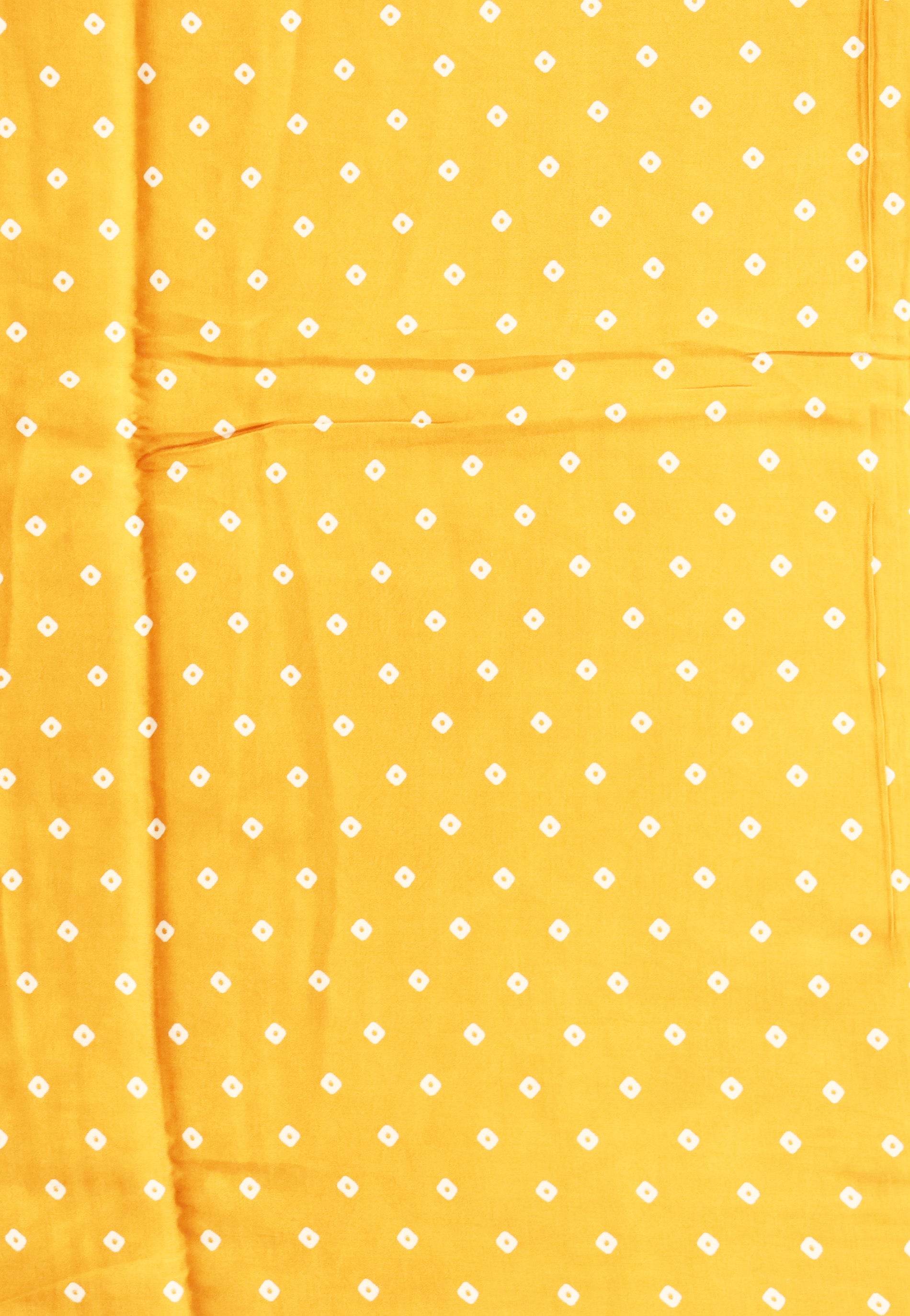 Mustard Ajrakh print in Modal Silk Saree With Blouse Piece - Adi Akshoy & Co.