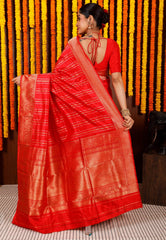 Red Kadwa Katan Pure Silk Saree With Blouse Piece - Adi Akshoy & Co.
