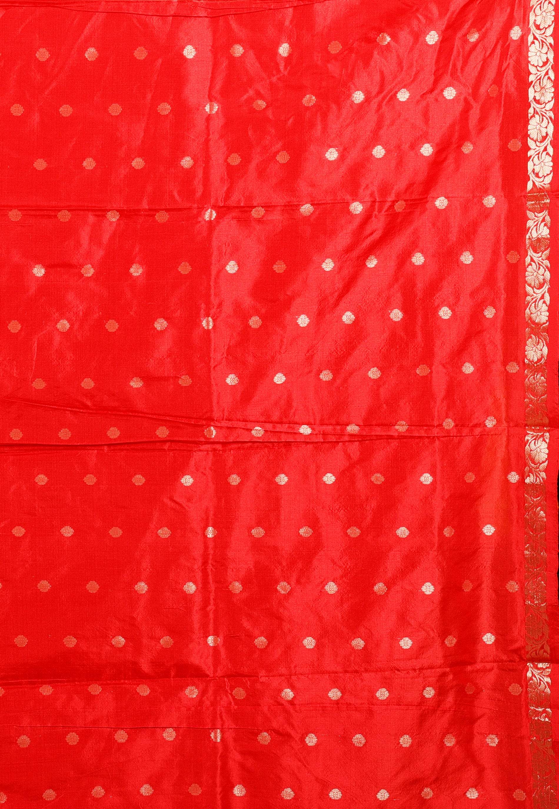Red Katan Pure Silk Saree With Blouse Piece - Adi Akshoy & Co.