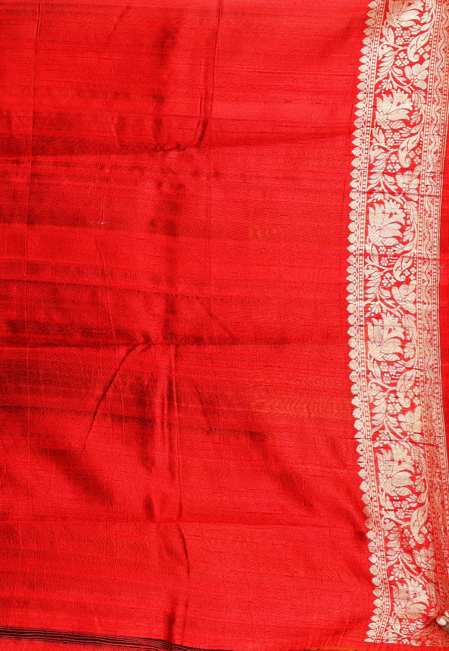 Bottle Green with Red Border Tussar Pure Silk Saree with Blouse Piece - Adi Akshoy & Co.