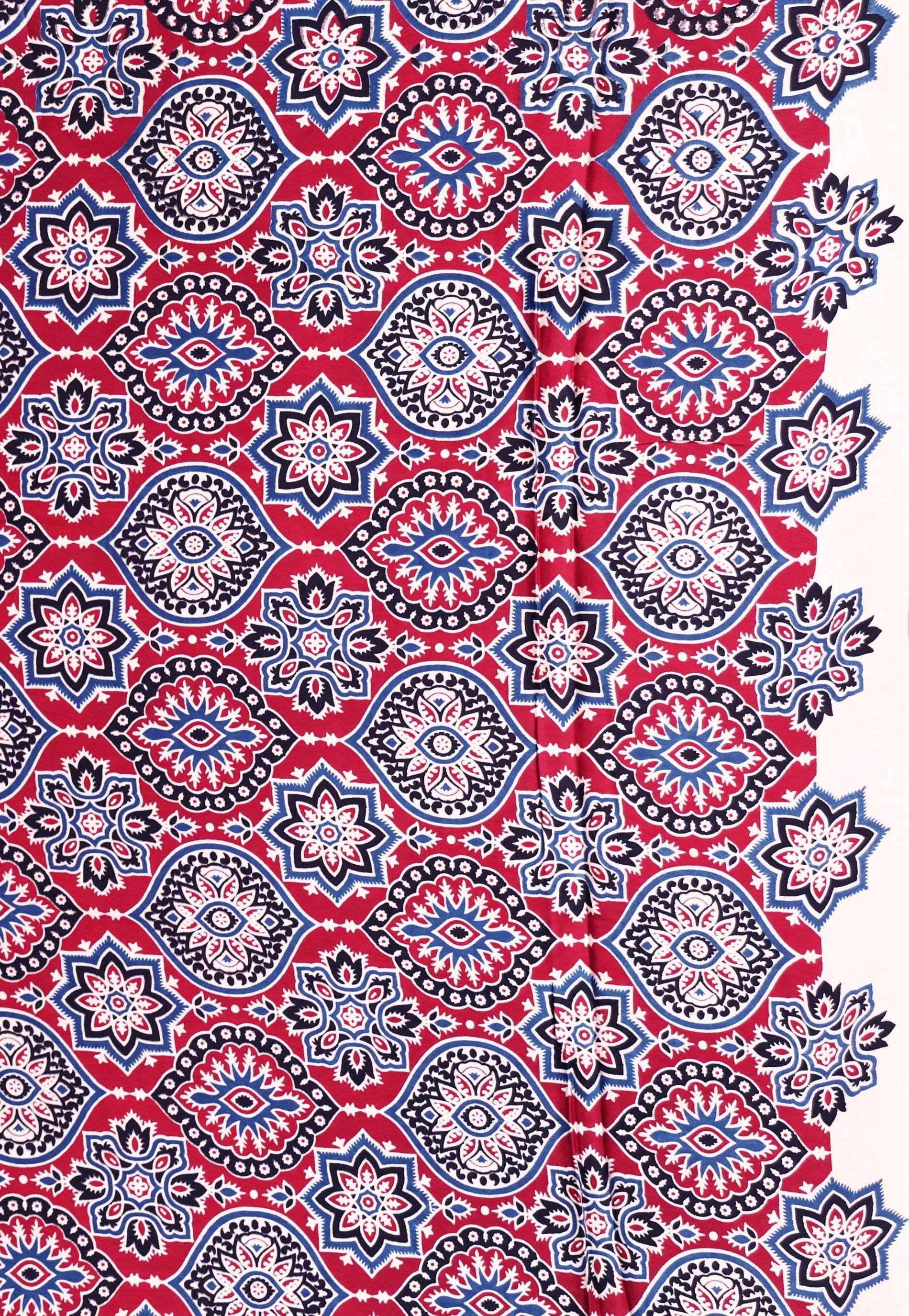 Bottle Green Ajrakh print in Modal Silk Saree With Blouse Piece - Adi Akshoy & Co.