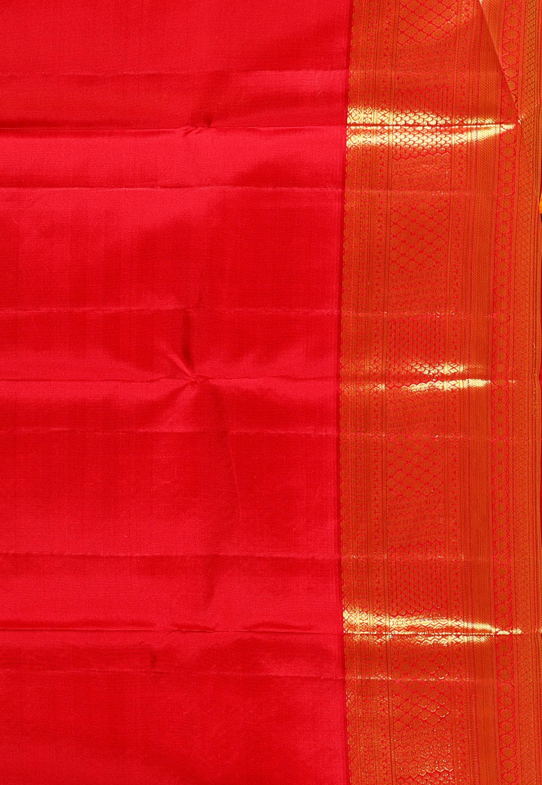 Cross Green Brocade with Red Border Kanjivaram Silk Saree With Blouse Piece - Adi Akshoy & Co.