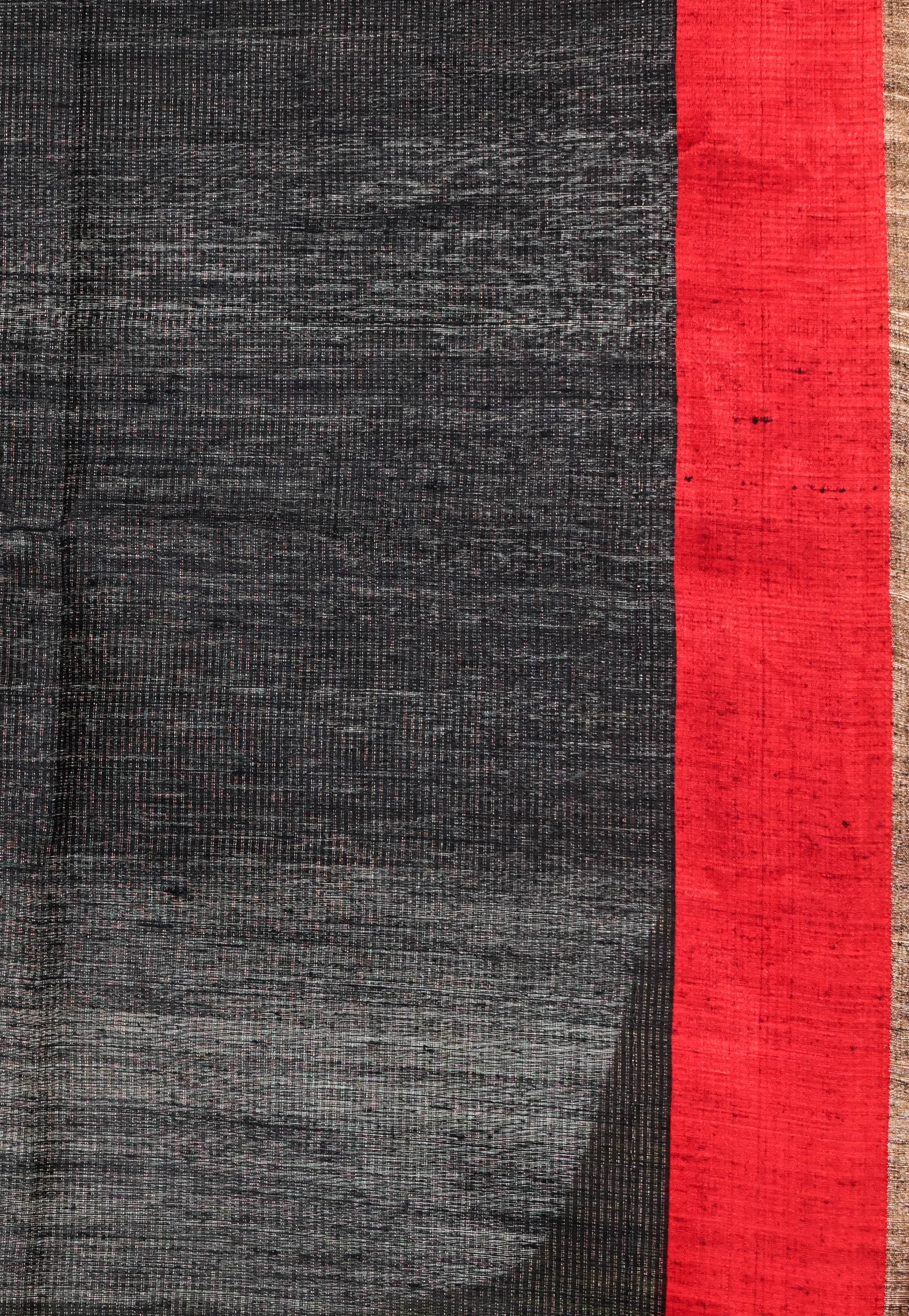 Black Kora Handloom Pure Silk Saree With Blouse Piece - Adi Akshoy & Co.