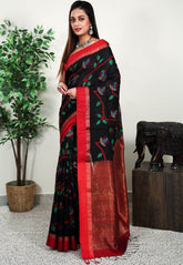 Black Matka Handloom Saree With Blouse Piece - Adi Akshoy & Co.