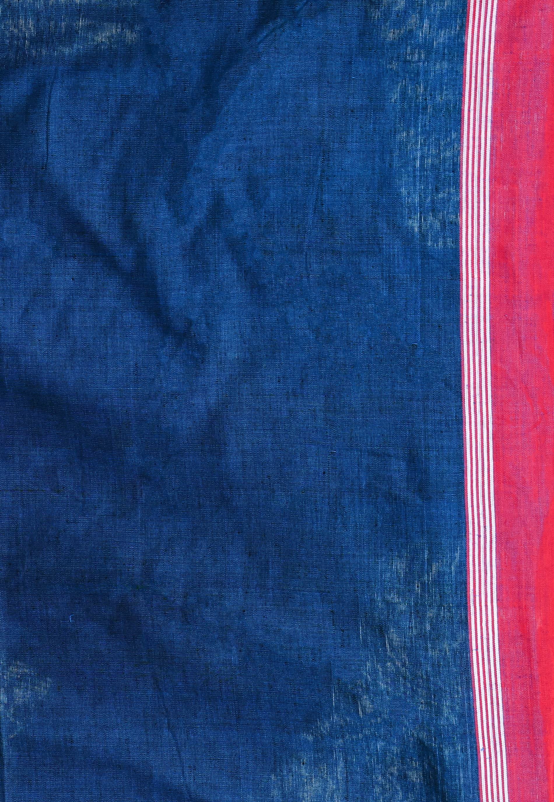 Turquoise Blue Handloom Saree With Blouse Piece - Adi Akshoy & Co.