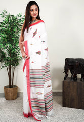 White Handloom Saree With Blouse Piece - Adi Akshoy & Co.