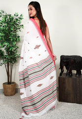 White Handloom Saree With Blouse Piece - Adi Akshoy & Co.