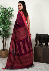 Magenta Handloom Saree With Blouse Piece - Adi Akshoy & Co.