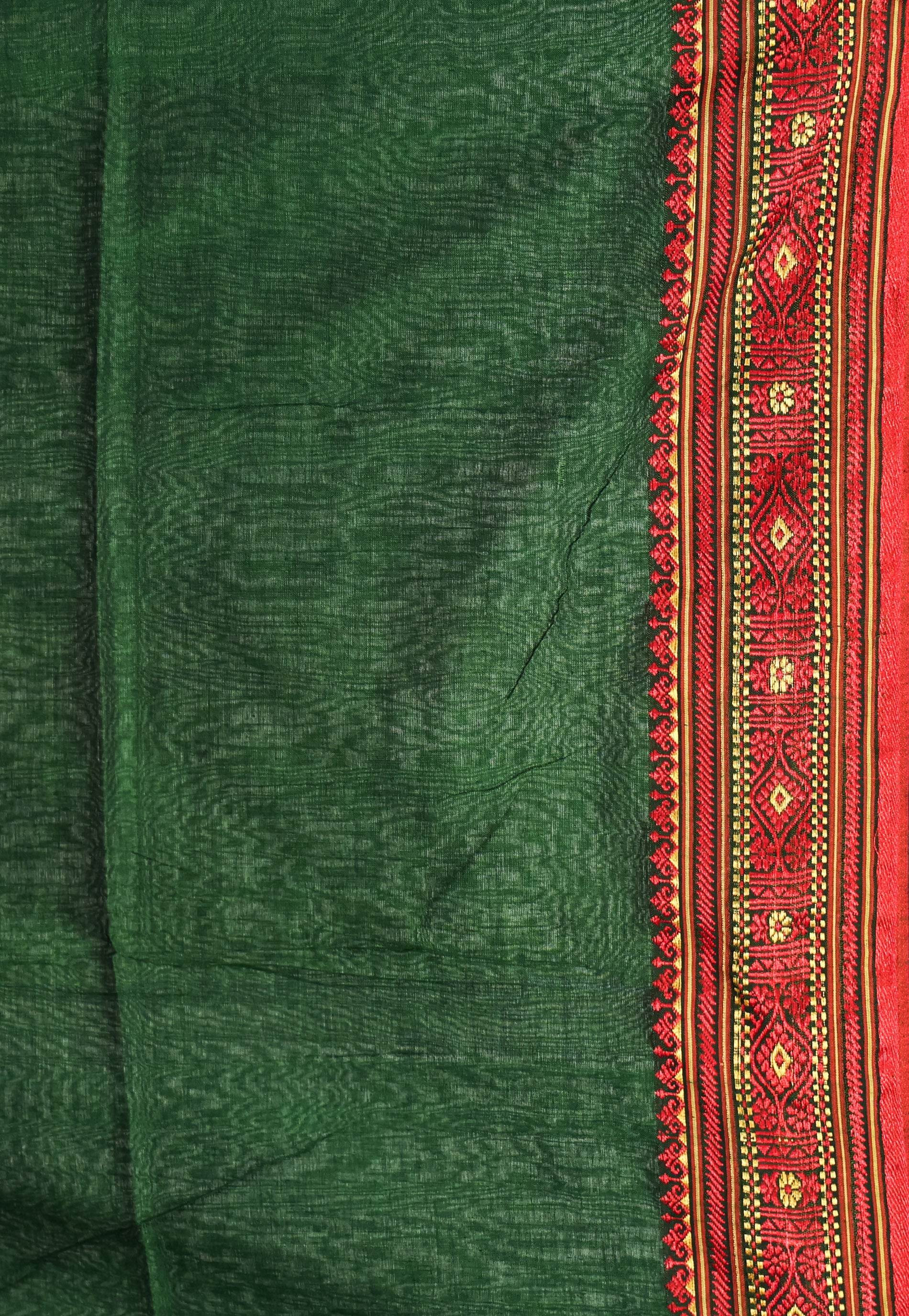 Bottle Green Handloom Saree With Blouse Piece - Adi Akshoy & Co.