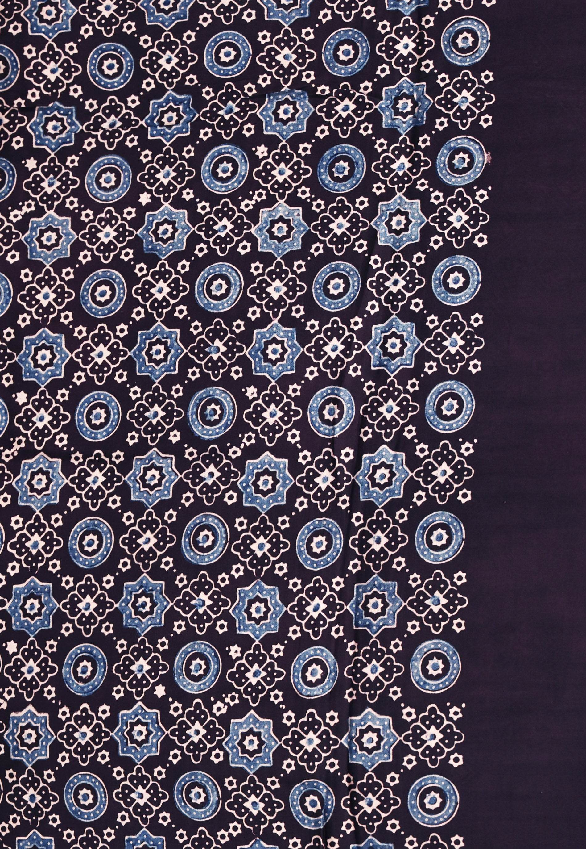 Black Ajrakh print in Modal Silk Saree With Blouse Piece - Adi Akshoy & Co.