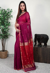 Magenta Sico Handloom Saree With Blouse Piece - Adi Akshoy & Co.