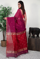 Magenta Sico Handloom Saree With Blouse Piece - Adi Akshoy & Co.