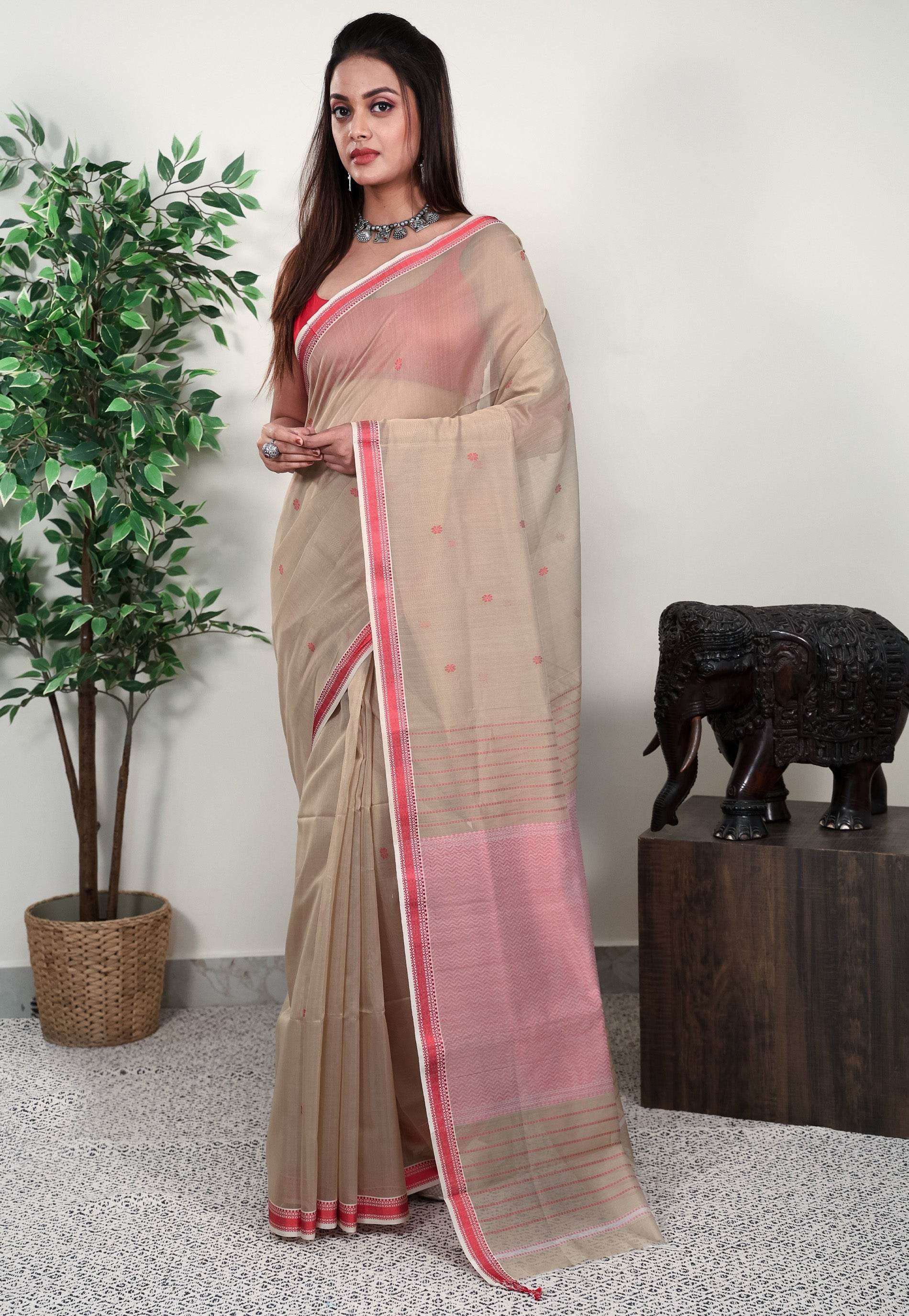 Tussar Colour Sico Handloom Saree With Blouse Piece - Adi Akshoy & Co.