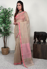 Tussar Colour Sico Handloom Saree With Blouse Piece - Adi Akshoy & Co.