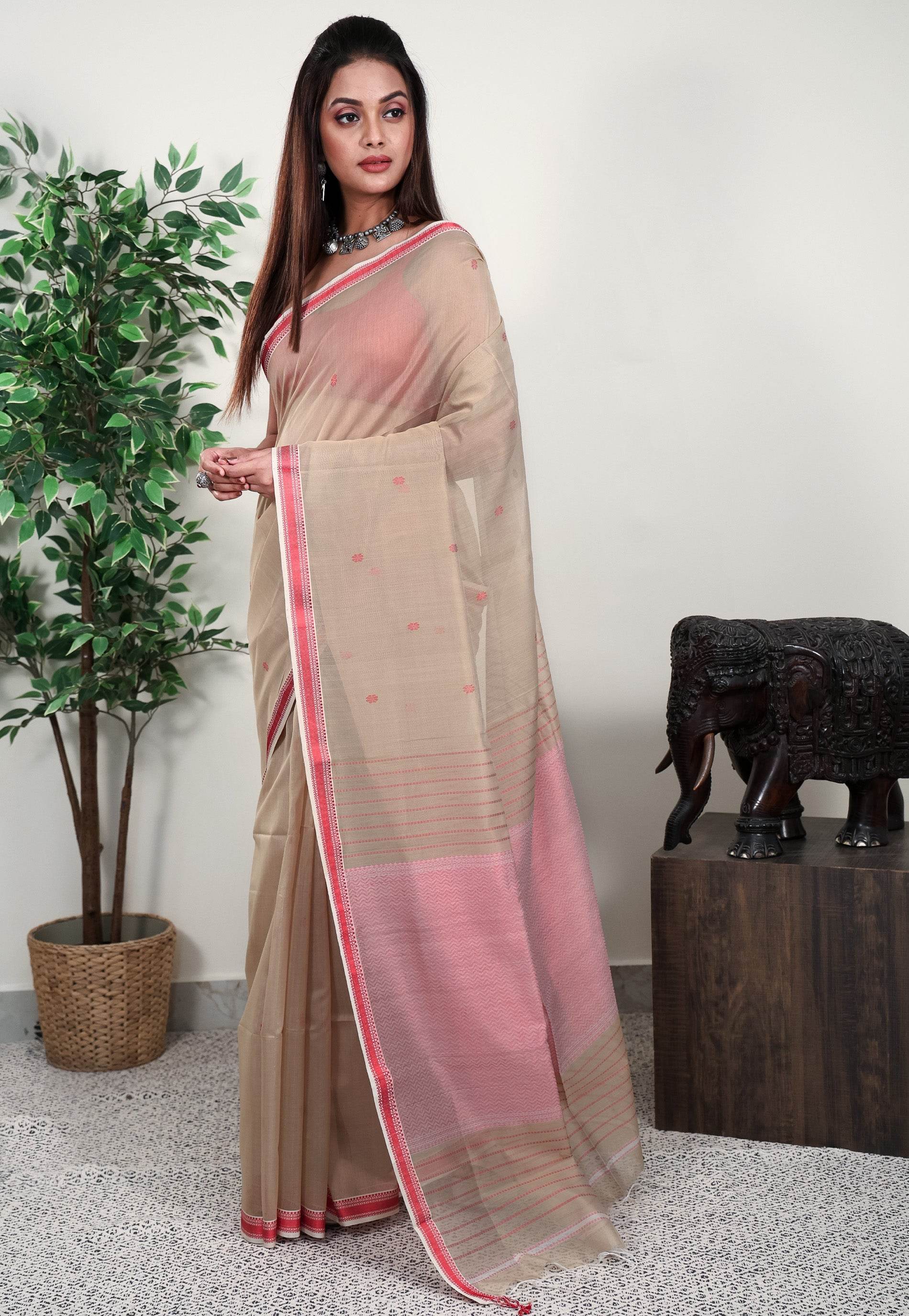 Tussar Colour Sico Handloom Saree With Blouse Piece - Adi Akshoy & Co.
