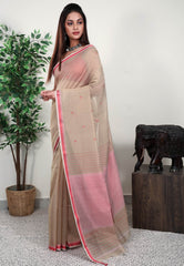 Tussar Colour Sico Handloom Saree With Blouse Piece - Adi Akshoy & Co.