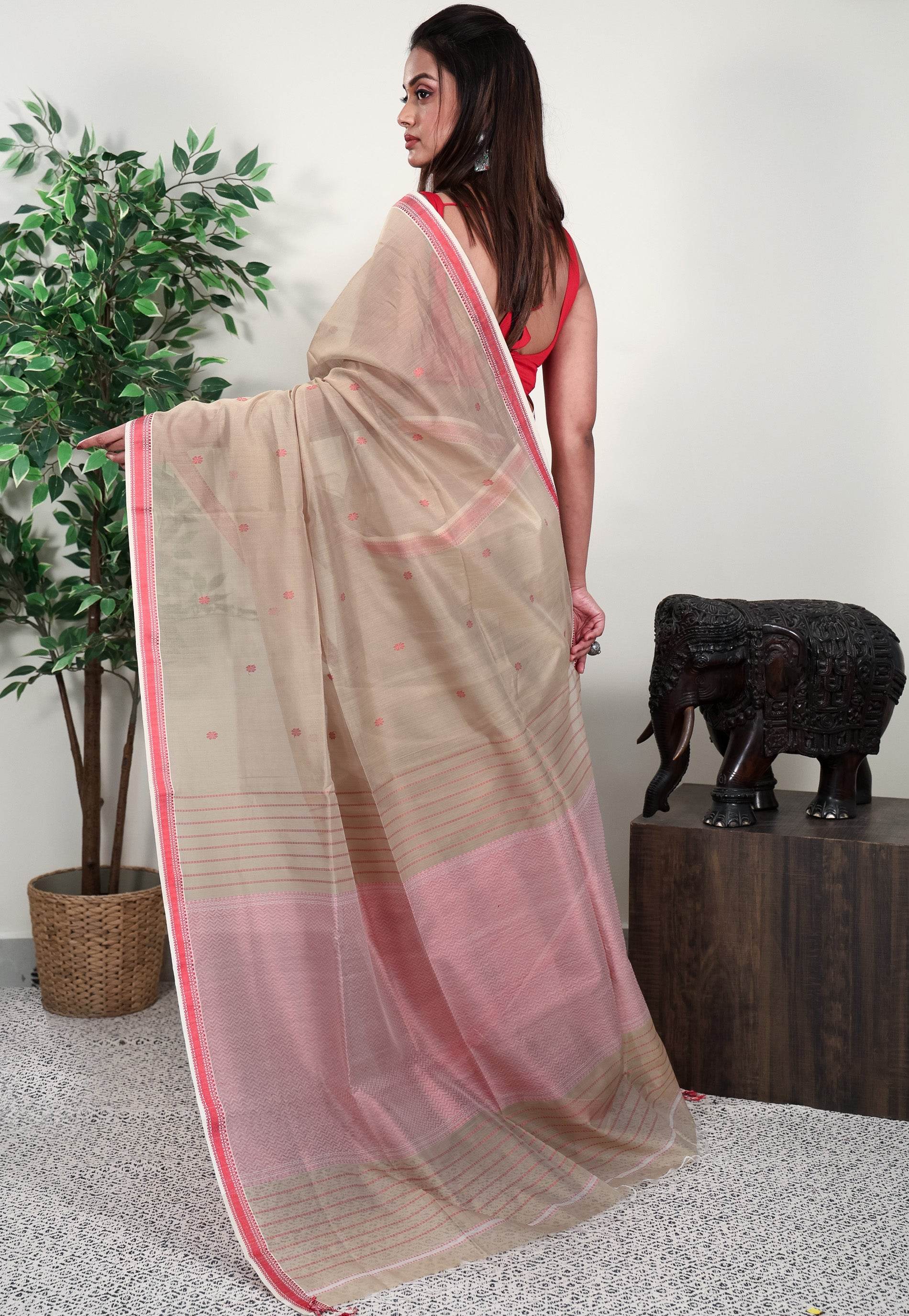 Tussar Colour Sico Handloom Saree With Blouse Piece - Adi Akshoy & Co.