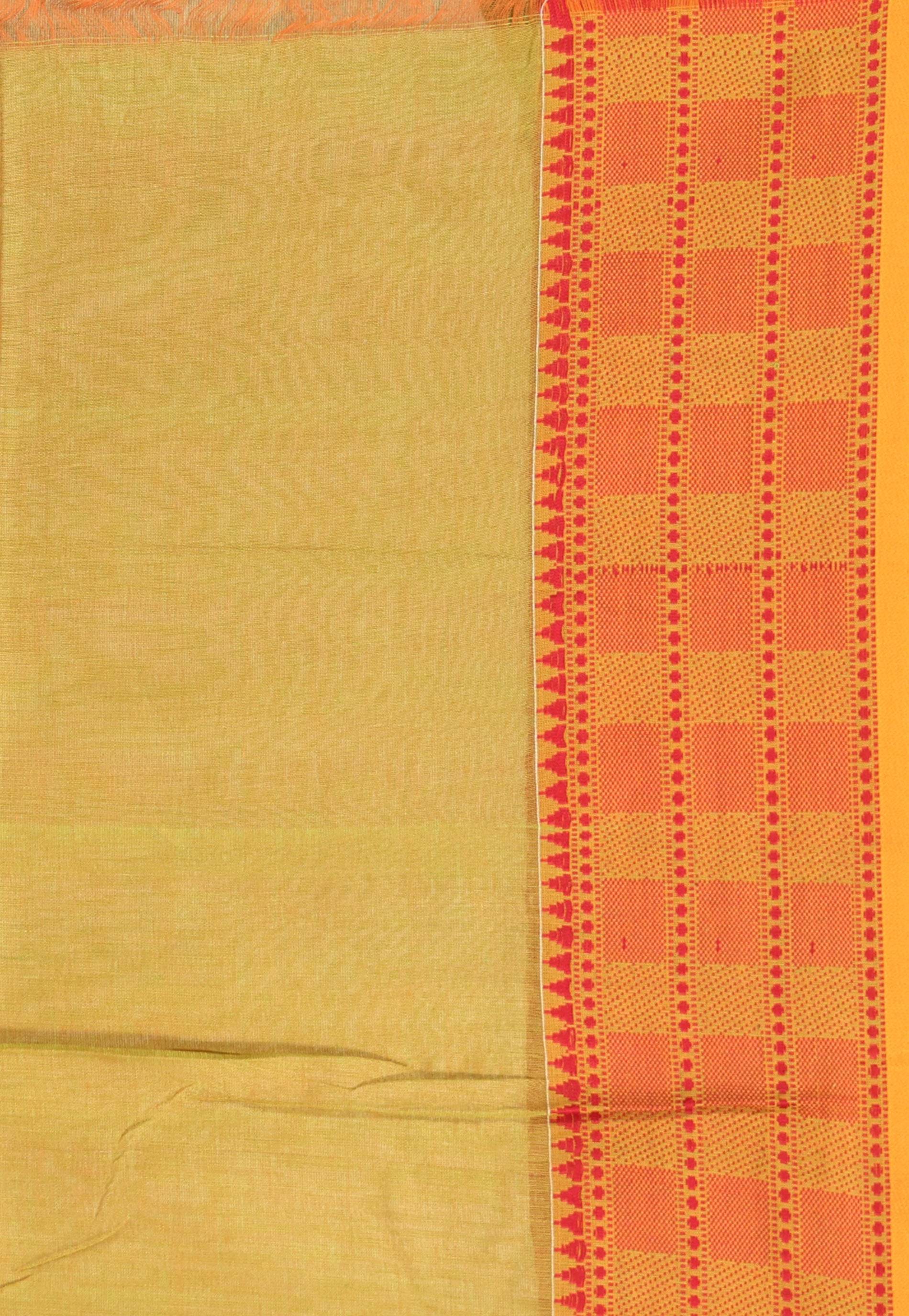 Cross Mustard Handloom Saree With Blouse Piece - Adi Akshoy & Co.