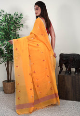 Yellow Handloom Saree With Blouse Piece - Adi Akshoy & Co.