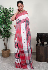 White Base Handloom Saree Without Blouse Piece - Adi Akshoy & Co.