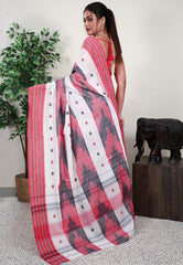 White Base Handloom Saree Without Blouse Piece - Adi Akshoy & Co.