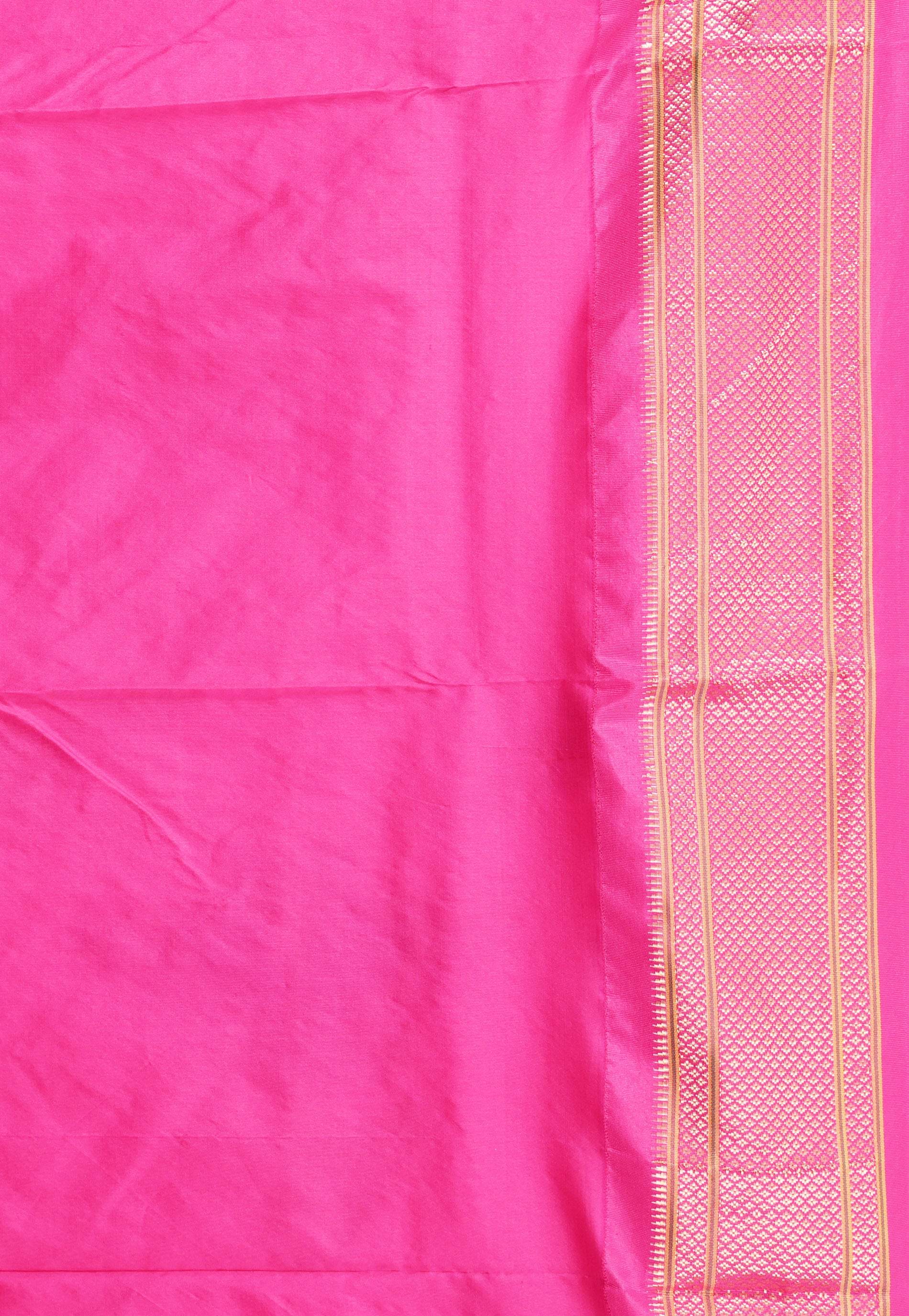 Cross Sea Green with Rani Pink Border Paithani Silk Saree With Blouse Piece - Adi Akshoy & Co.