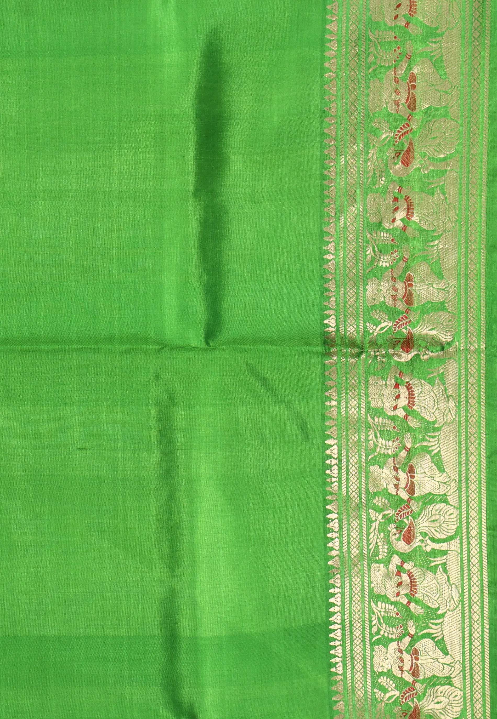 Parrot Green Brocade Baluchari Silk Saree with Blouse Piece - Adi Akshoy & Co.