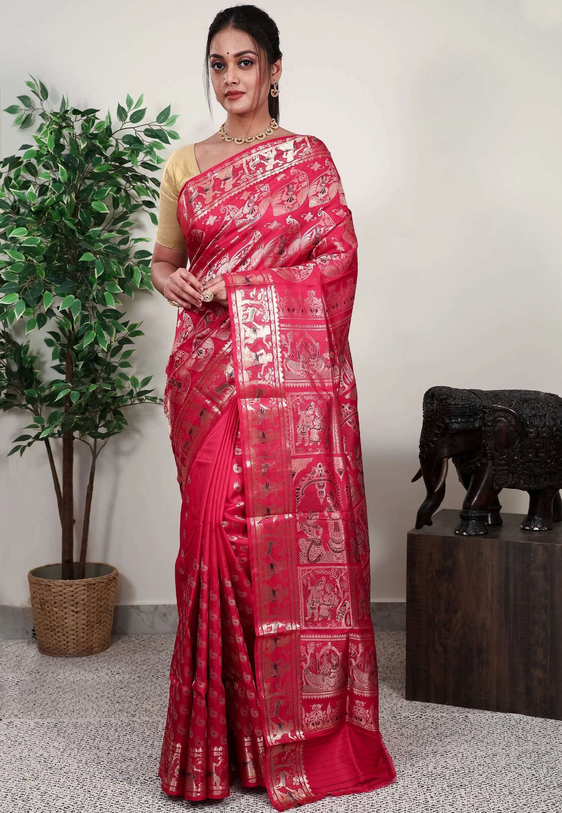 Rani Brocade Baluchari Silk Saree with Blouse Piece - Adi Akshoy & Co.