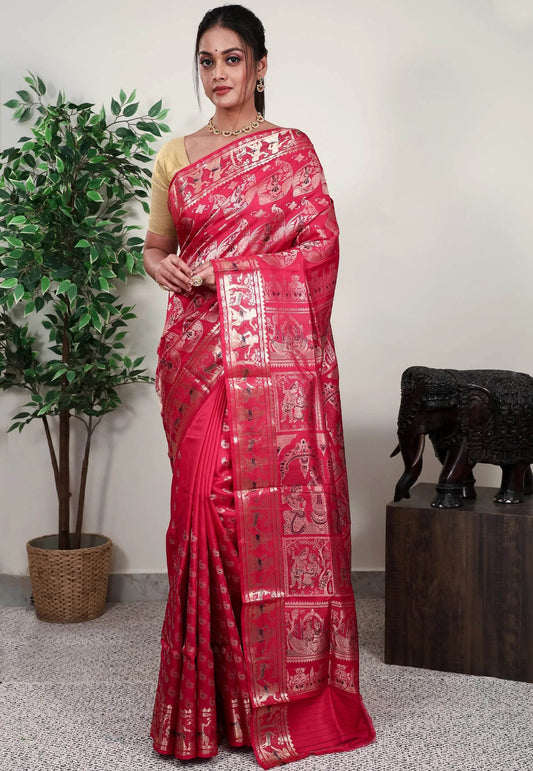 Rani Brocade Baluchari Silk Saree with Blouse Piece - Adi Akshoy & Co.