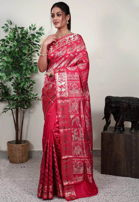 Rani Brocade Baluchari Silk Saree with Blouse Piece - Adi Akshoy & Co.