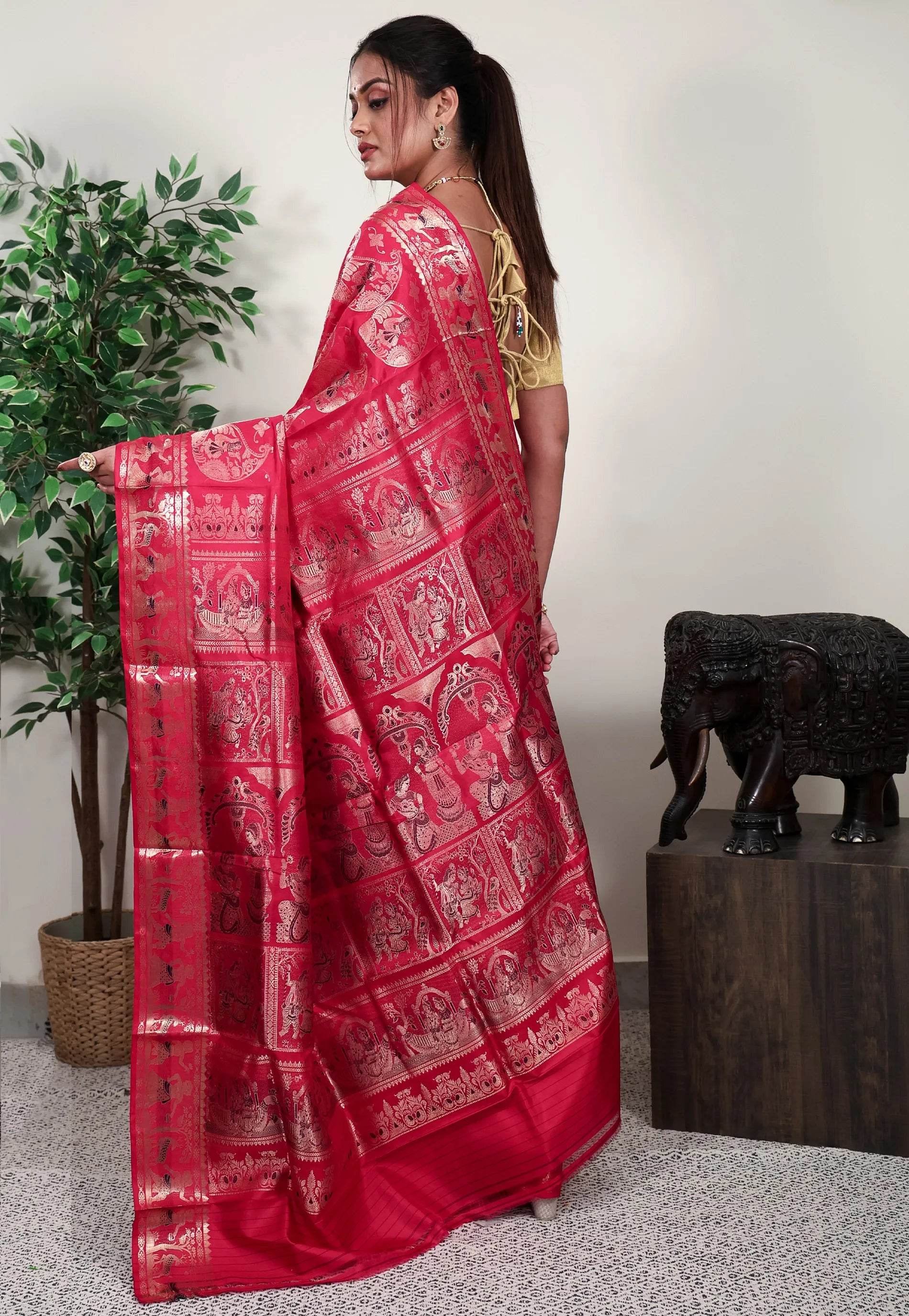 Rani Brocade Baluchari Silk Saree with Blouse Piece - Adi Akshoy & Co.