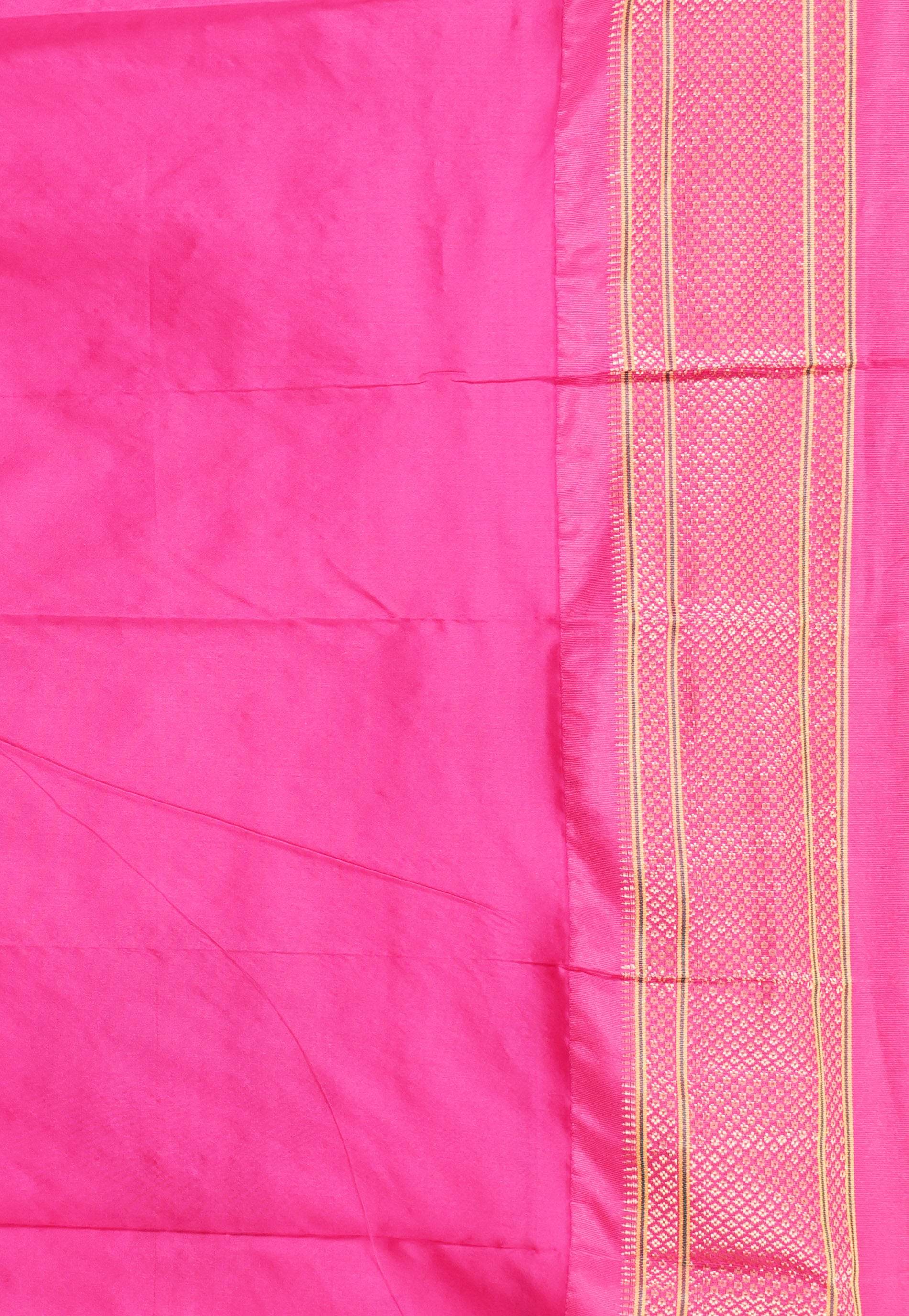 Parrot Green with Rani Pink Border Paithani Silk Saree With Blouse Piece - Adi Akshoy & Co.
