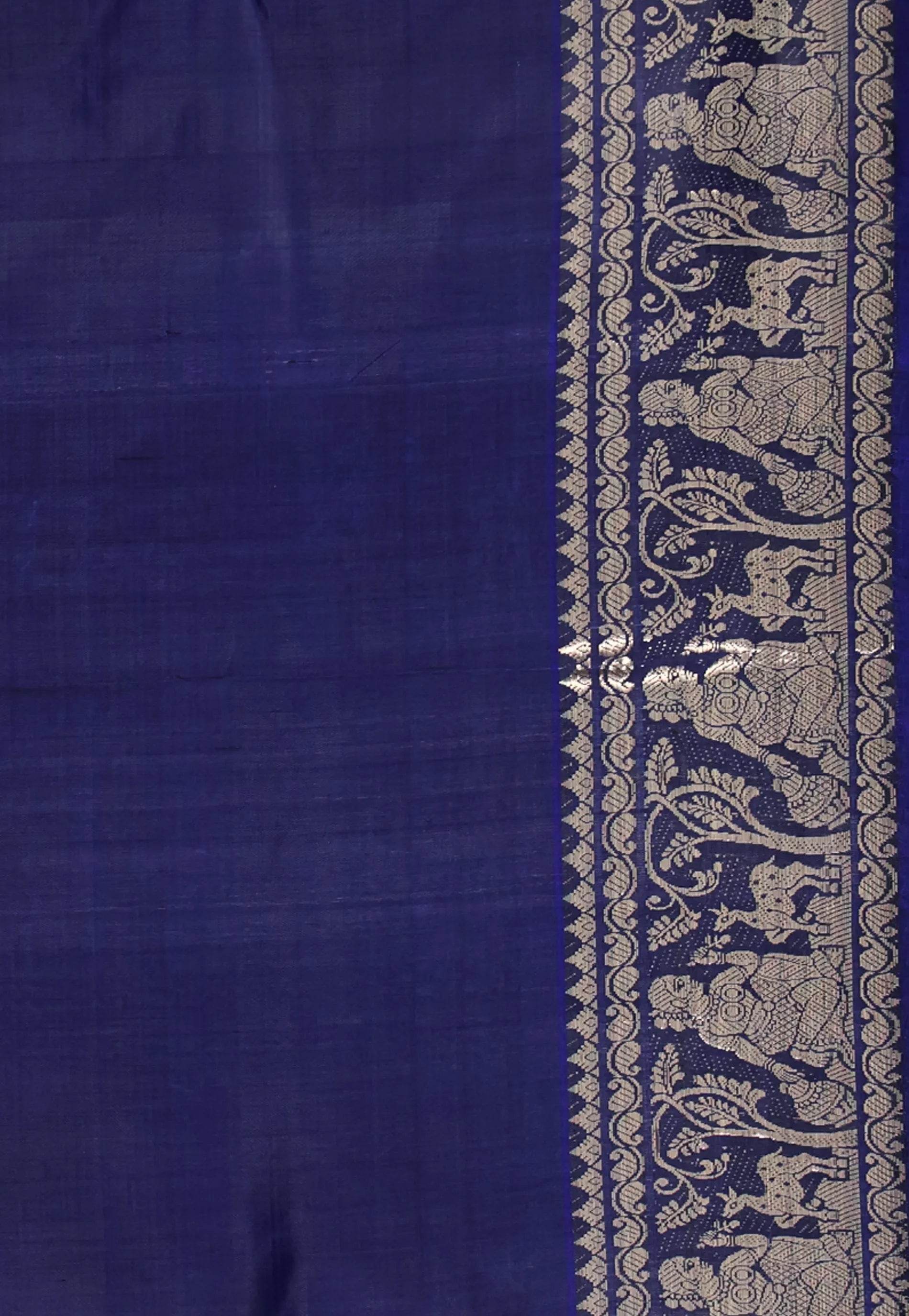 Navy Blue Baluchari Silk Saree with Blouse Piece - Adi Akshoy & Co.