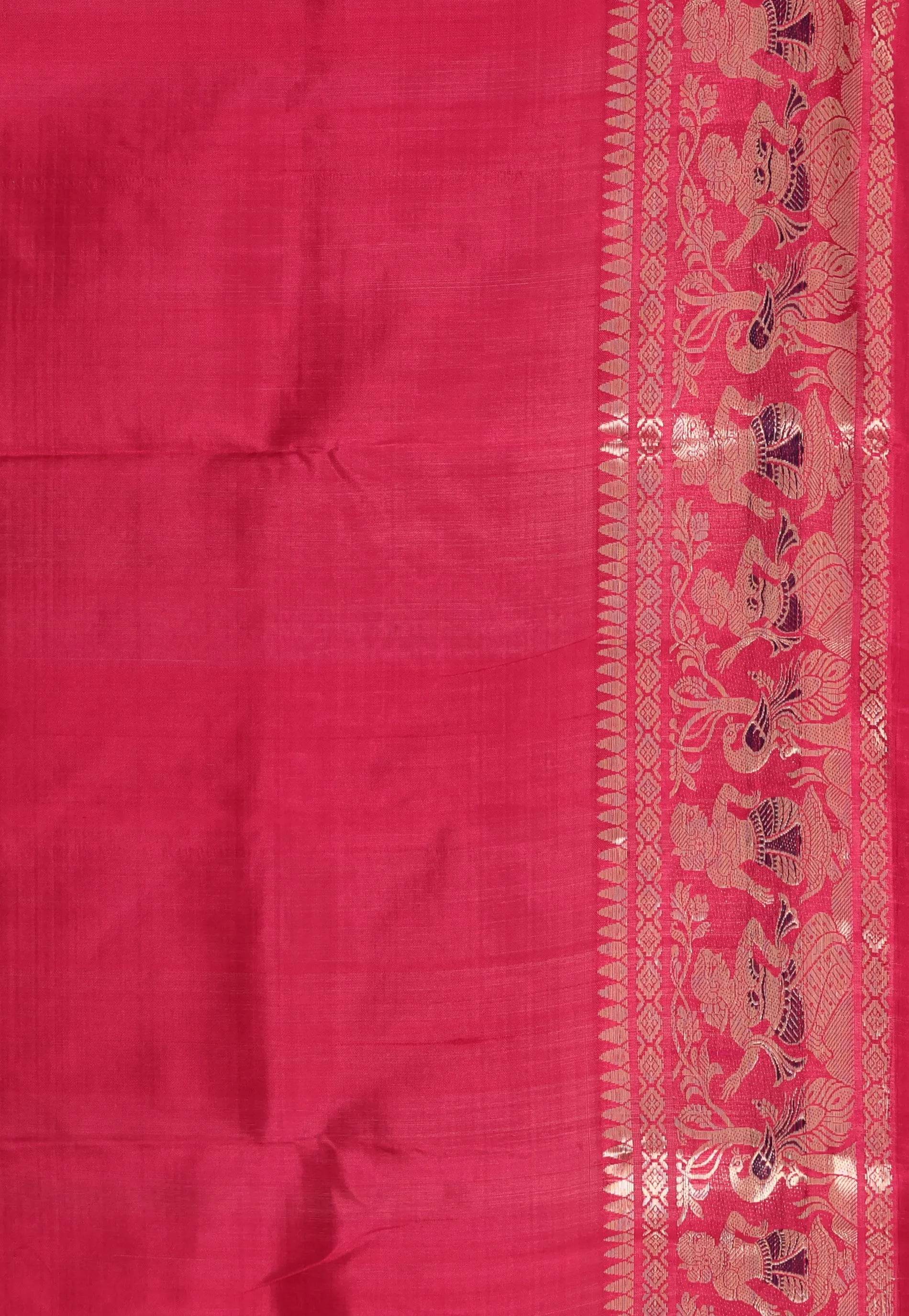 Rani Pink Baluchari Silk Saree with Blouse Piece - Adi Akshoy & Co.
