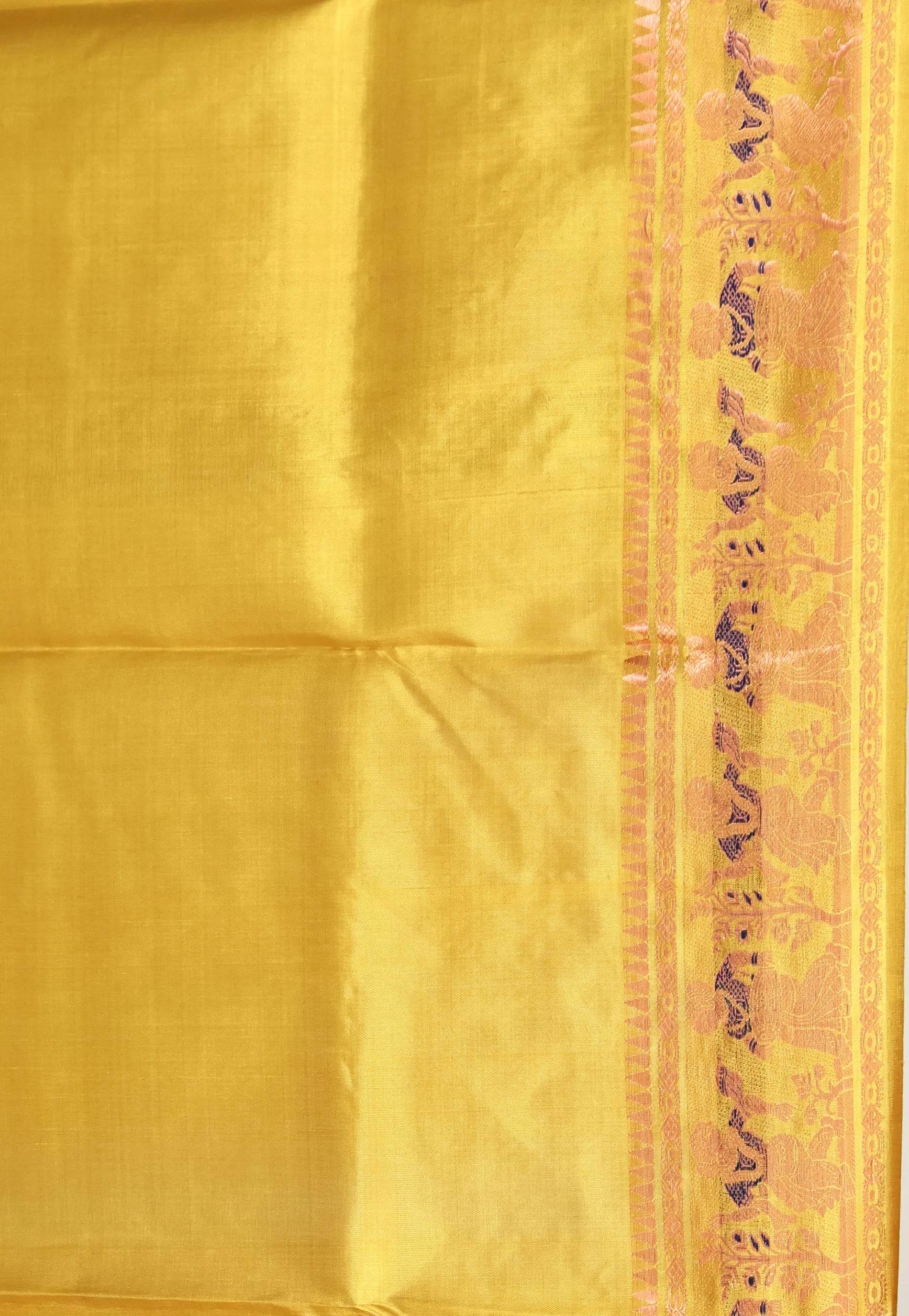 Yellow Baluchari Silk Saree with Blouse Piece - Adi Akshoy & Co.