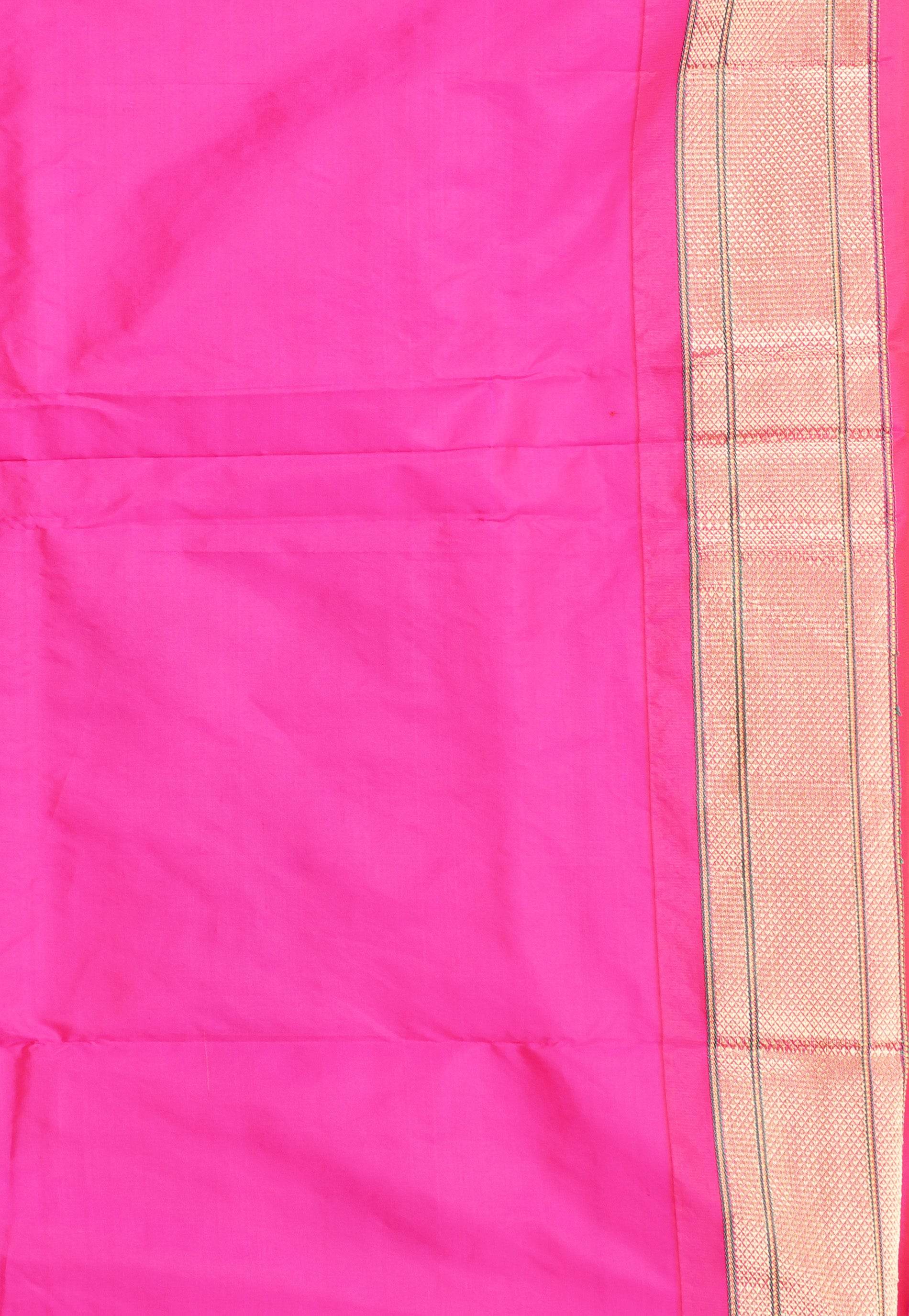 Yellow with Rani Pink Border Paithani Pure Silk Saree With Blouse Piece - Adi Akshoy & Co.
