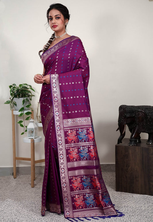 Magenta Mashru Silk Saree with Blouse Piece - Adi Akshoy & Co.