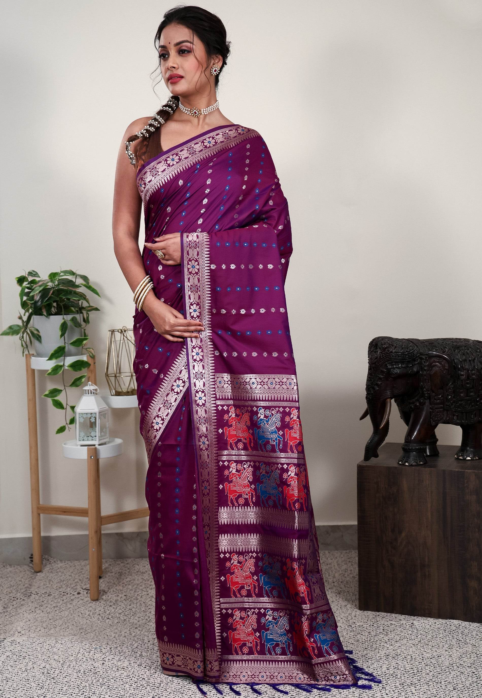 Magenta Mashru Silk Saree with Blouse Piece - Adi Akshoy & Co.