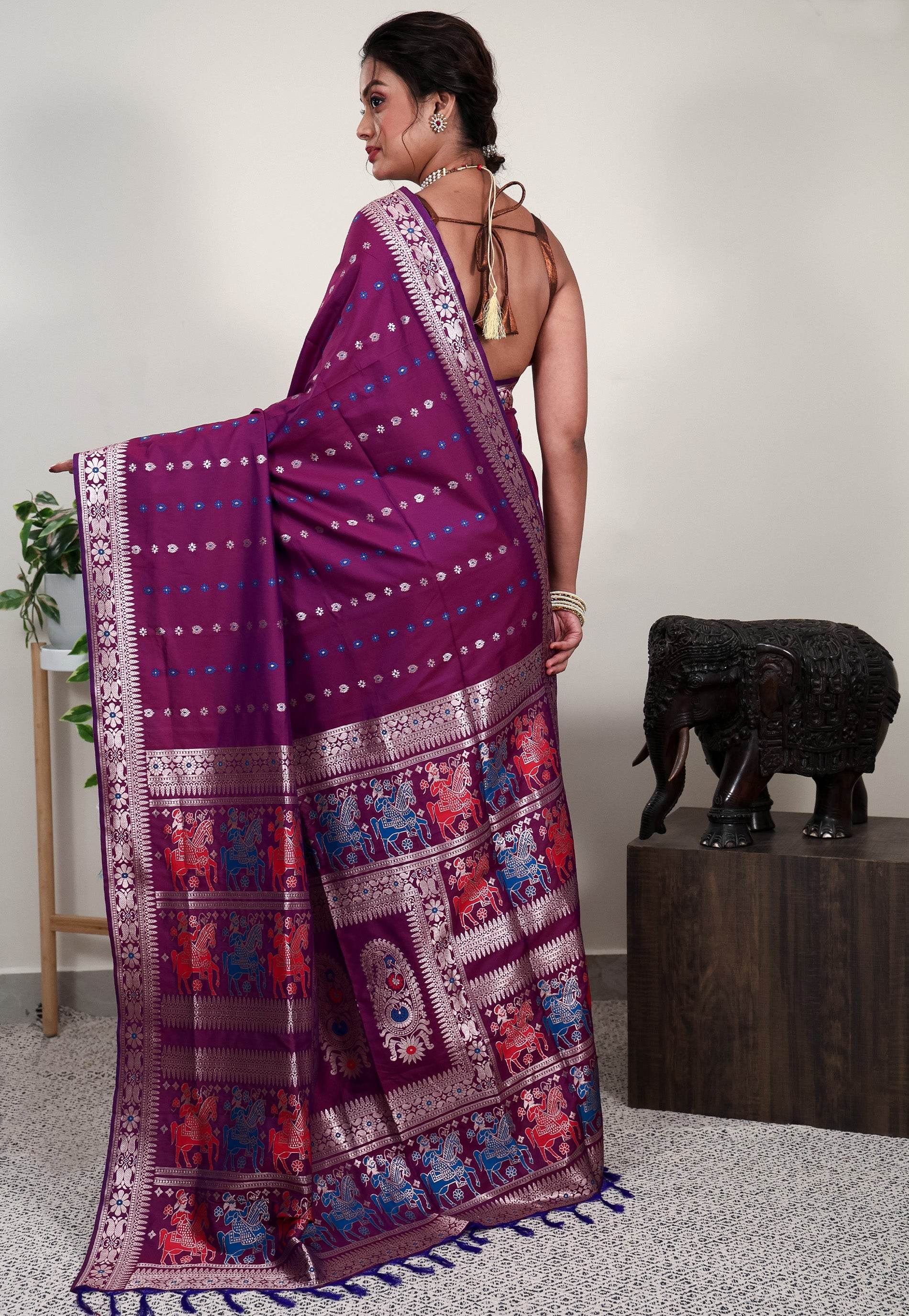 Magenta Mashru Silk Saree with Blouse Piece - Adi Akshoy & Co.