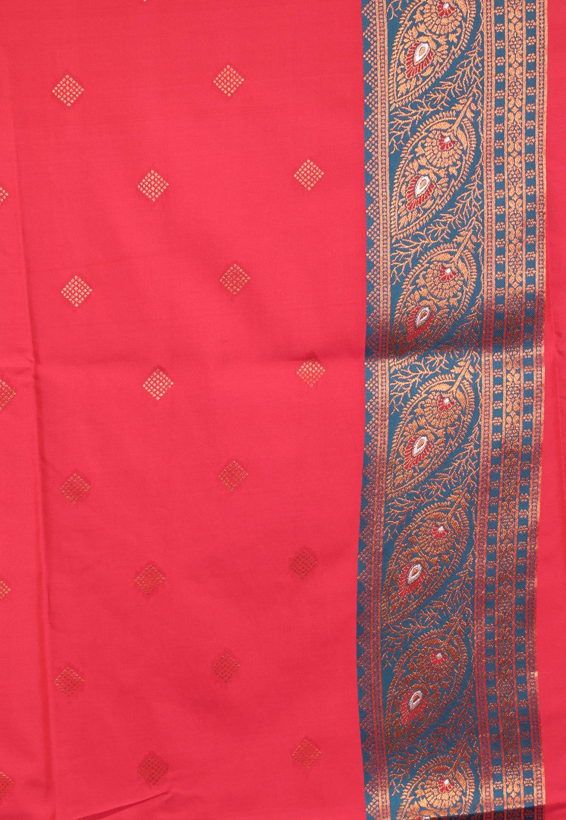 Rani Pink with Rama Green Border Mashru Silk Saree with Blouse Piece - Adi Akshoy & Co.