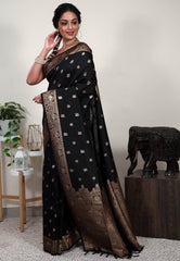 Balck Tussar Silk Saree with Blouse Piece - Adi Akshoy & Co.
