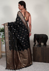 Balck Tussar Silk Saree with Blouse Piece - Adi Akshoy & Co.