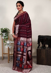 Maroon Minakari Mashru Silk Saree with Blouse Piece - Adi Akshoy & Co.