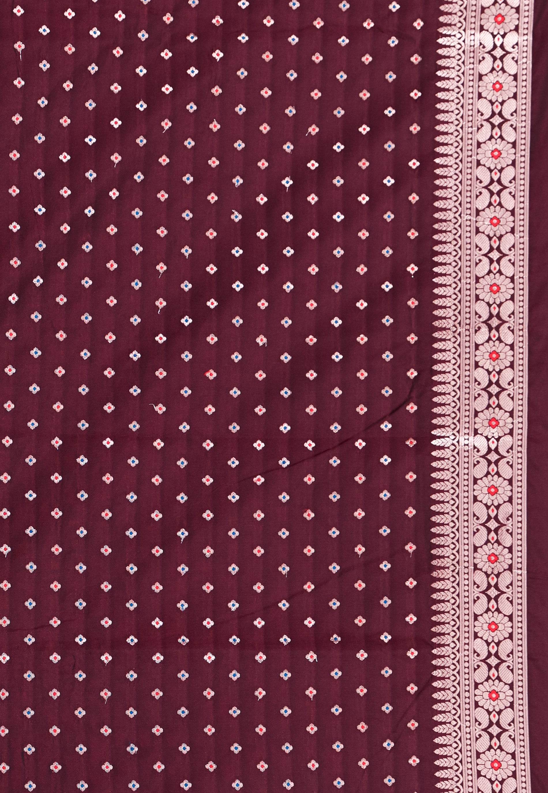 Maroon Minakari Mashru Silk Saree with Blouse Piece - Adi Akshoy & Co.