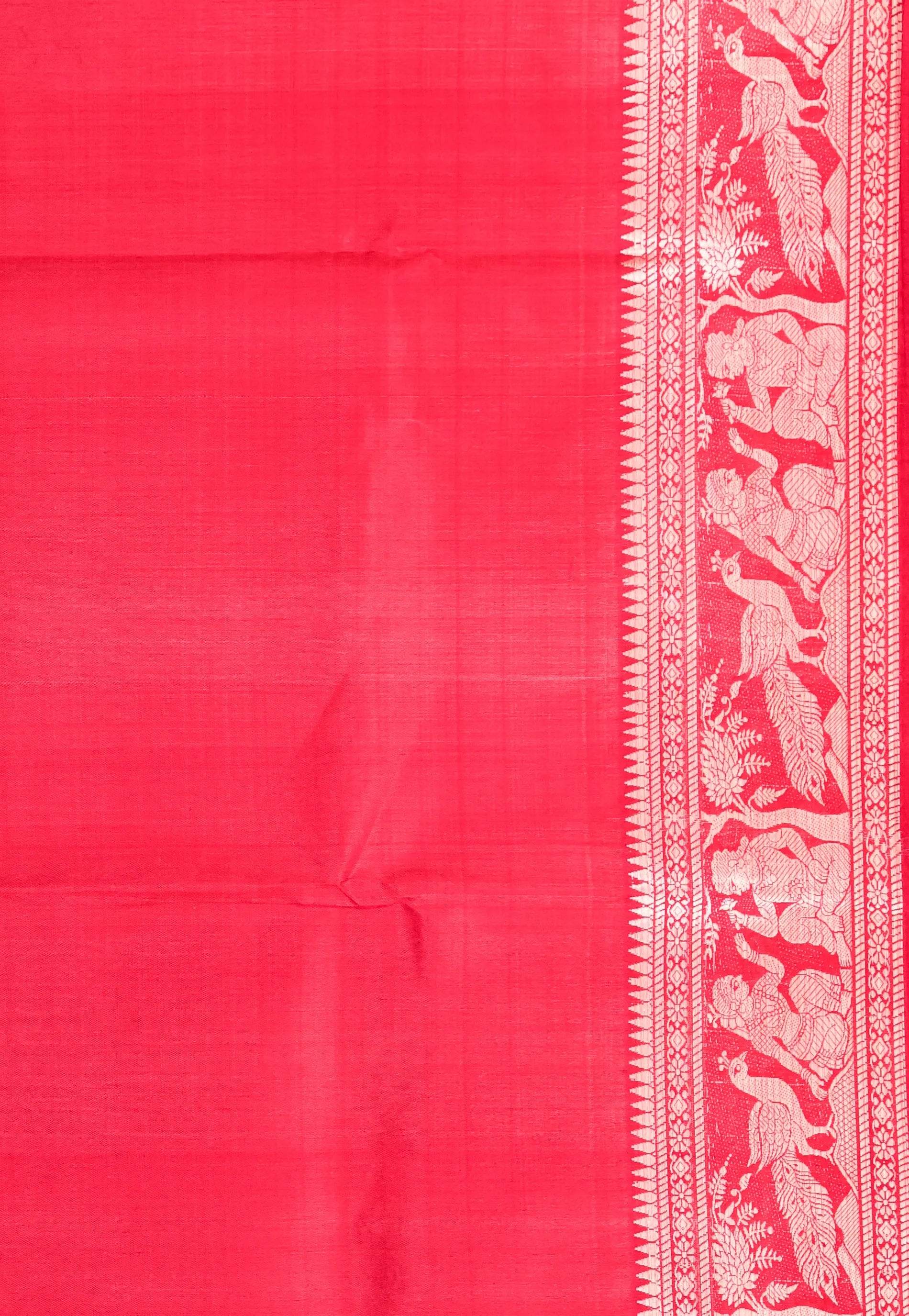 Red Baluchari Pure Silk Saree with Blouse Piece - Adi Akshoy & Co.