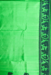 Parrot Green Baluchari Pure Silk Saree with Blouse Piece - Adi Akshoy & Co.