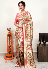 Golden Paithani Silk Saree With Blouse Piece - Adi Akshoy & Co.